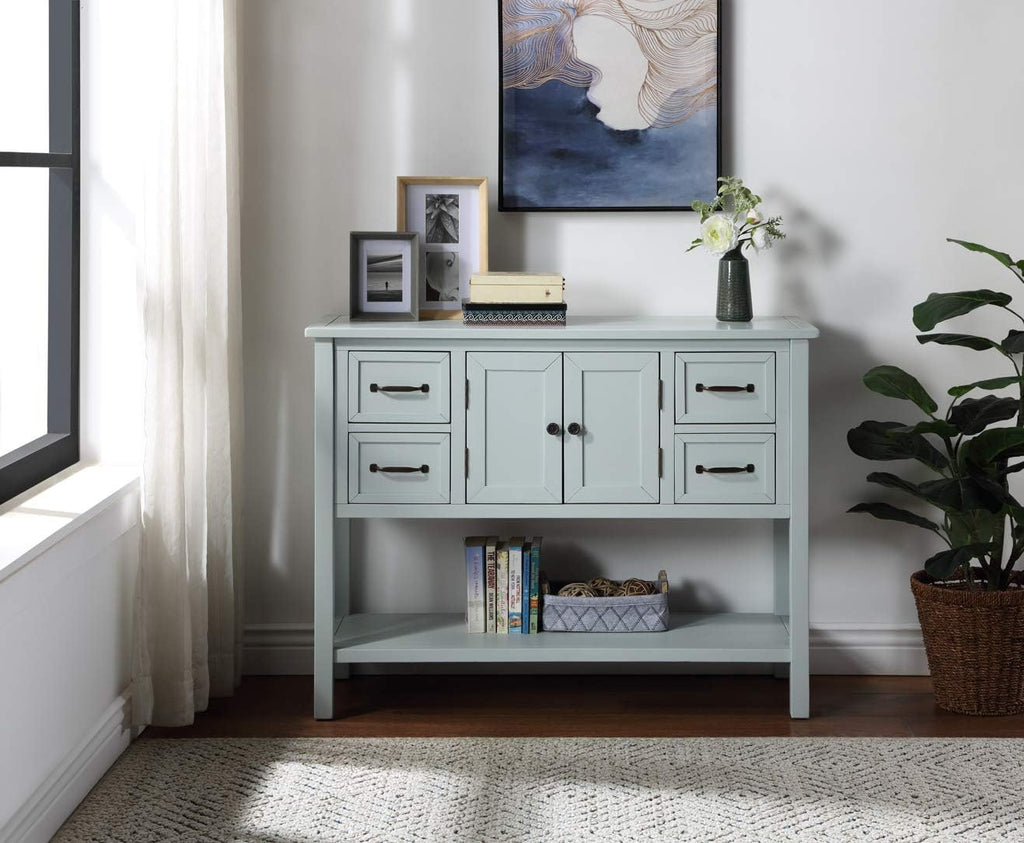 White and Brown 4 Drawers Storage Console Table with Cabinet and Shelf R179173