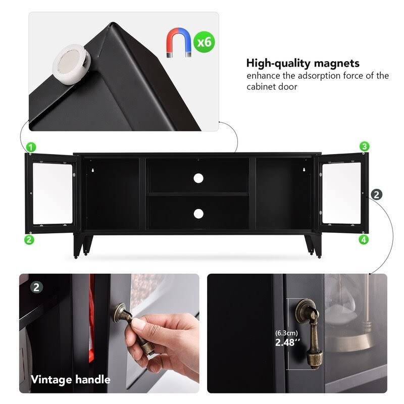 Black TV Stand with 3 Open Shelf and 2 Doors Q2200