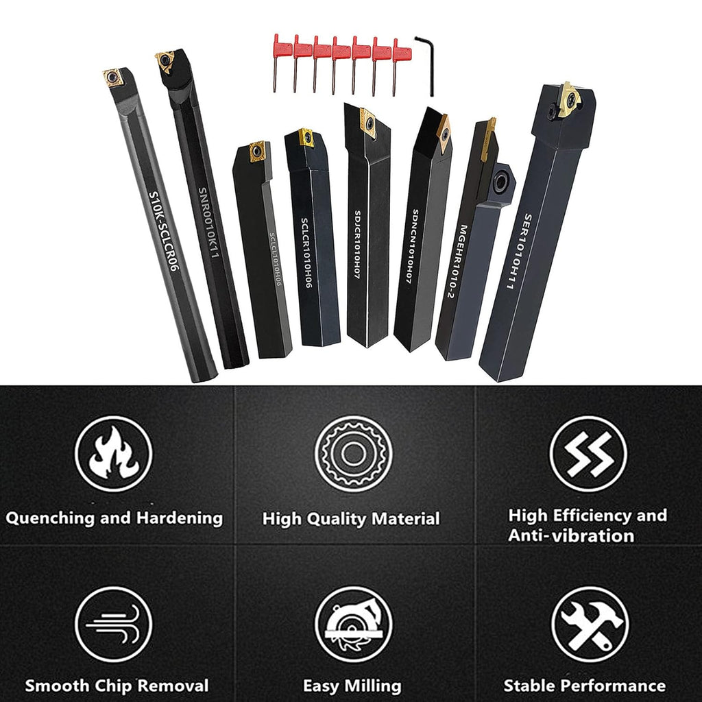 8 Sets 3/8 Shank Lathe Turning Tool Holders with Indexable Carbide Inserts I62798