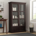 3-Tier Tall Bookcase with Glass Door & 2 Drawers, Espresso V519