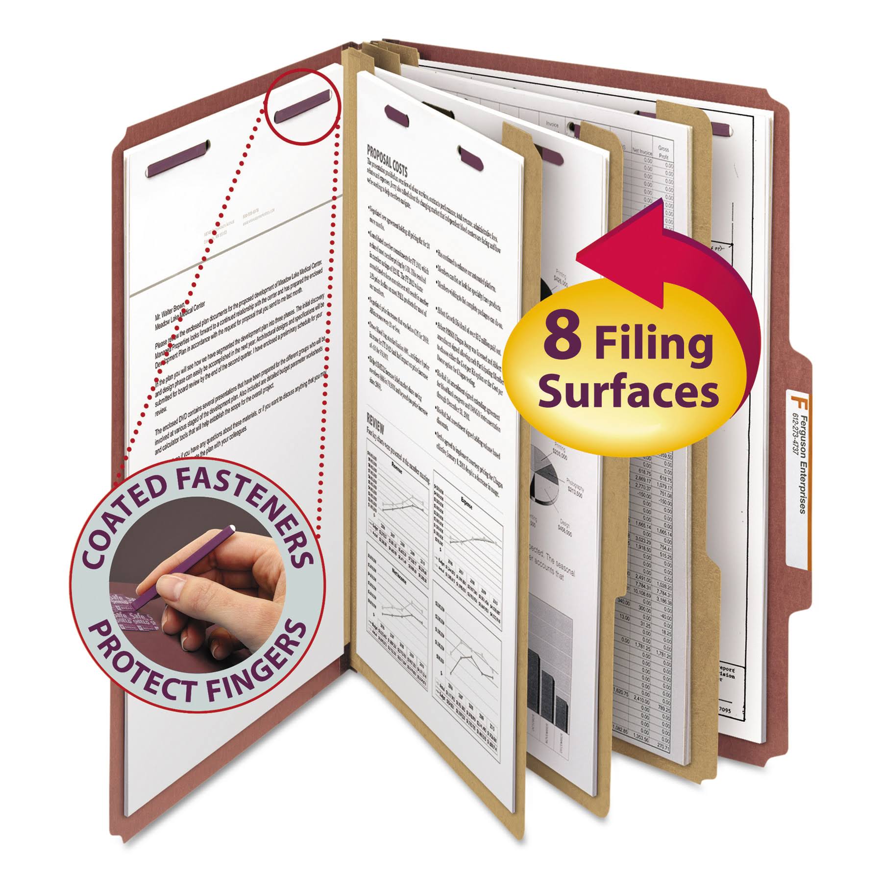 Red Legal Eight-Section Pressboard Classification Folders 10/Box K280238