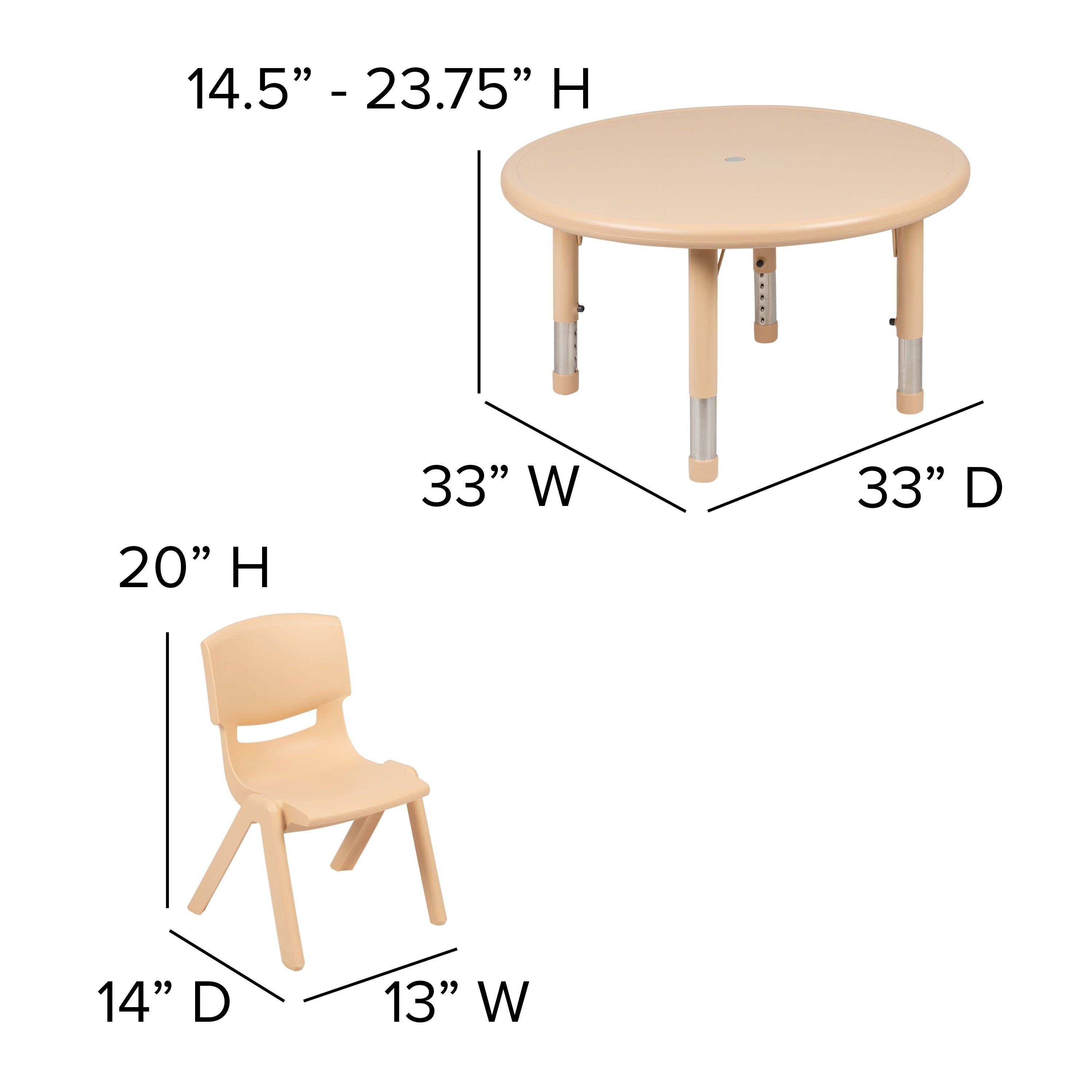Red 33 inch Round Plastic Height Adjustable Activity Table Set with 4 Chairs W39516