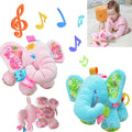Baby Musical Stroller Toys Elephant Plush Stuffed Infant Toy with Musical Box, Squeaky Feet, BPA Free Teether A90083