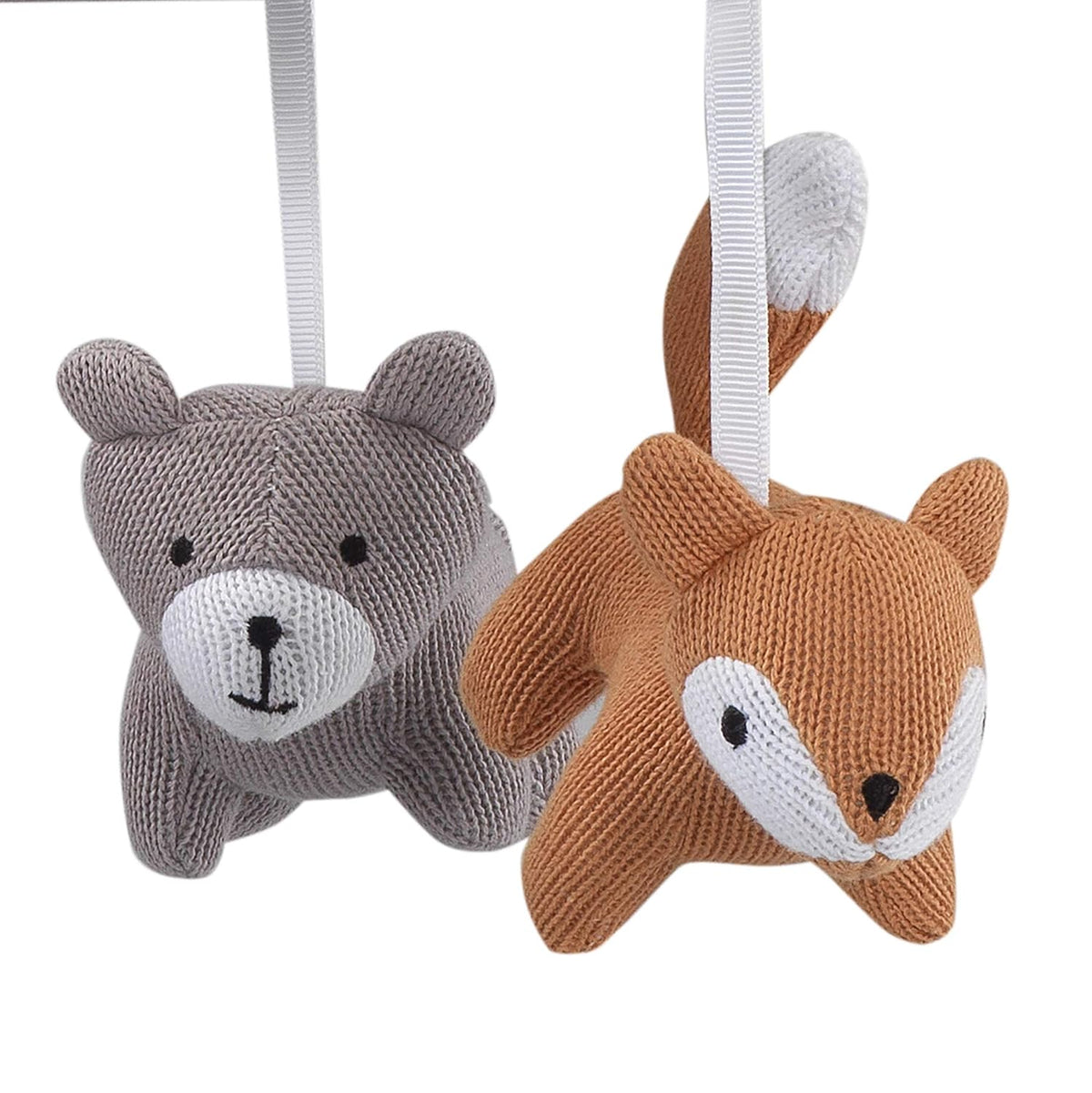 Painted Forest Gray/Beige Fox and Bear Baby Crib Musical Mobile L470180
