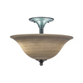 Two Light Semi-Flush Mount Matte Black with Gray Linen Glass I9378