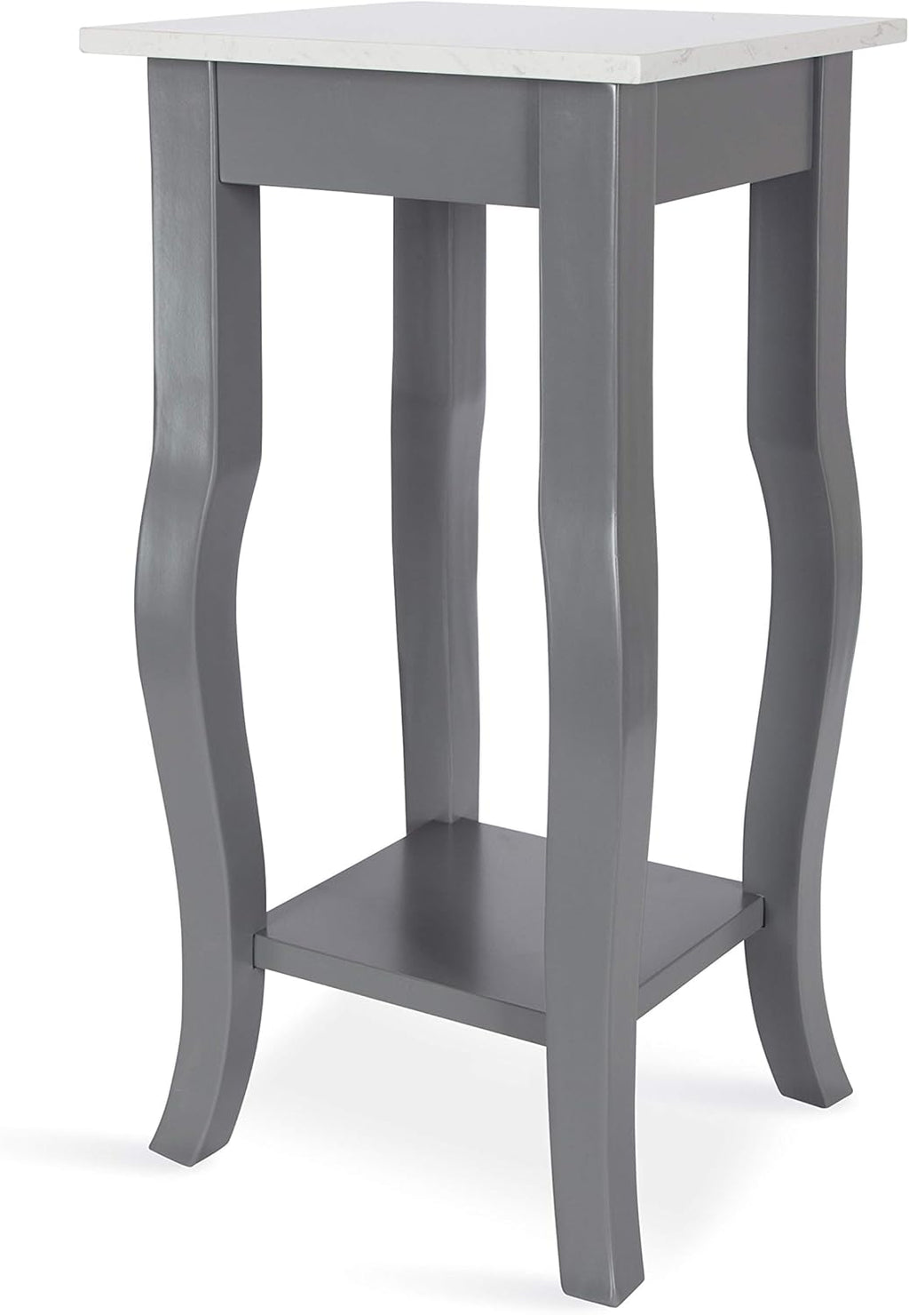 Black Wood Pedestal End Table with Curved Legs and Lower Shelf P406