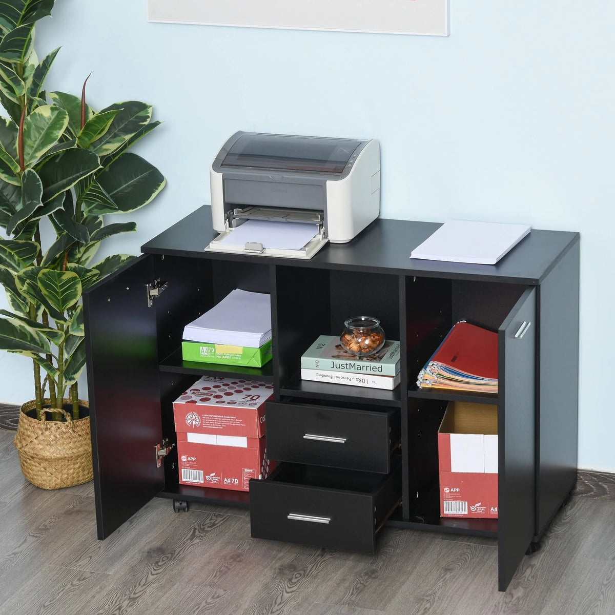Black Mobile File Cabinet with Casters T25262