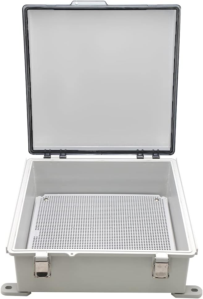IP67 Waterproof Junction Box Plastic Enclosure Clear Cover Plate with Stainless Steel Buckles 13×13×5.1 inch D41749