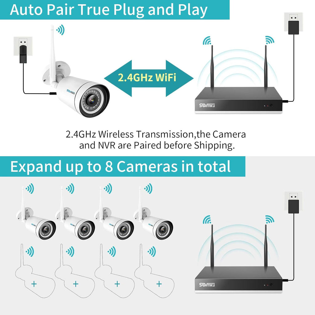 2K WiFi Security Camera System, 8 Channel NVR, Outdoor IP66 Waterproof, Night Vision P6228