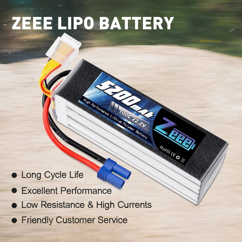 22.2V 100C 5200mAh 6S Lipo Battery EC5 Connector (2 Pack) G952258