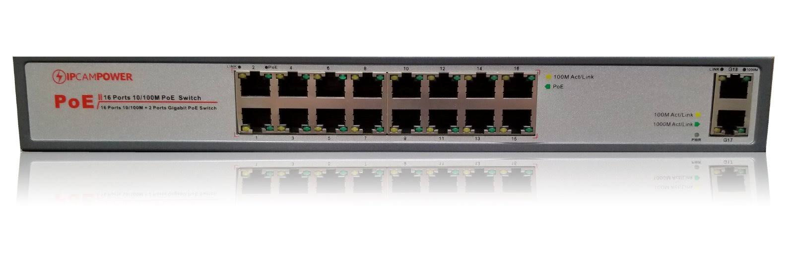 16 Port PoE Network Switch with 2 Gigabit Uplink Ports M255546