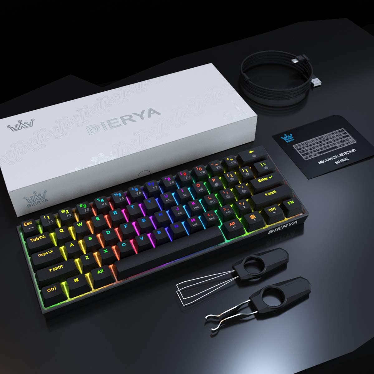 60% Mechanical Keyboard, RGB Backlit Wired PBT Keycap Waterproof Type-C Mini Compact 61 Keys, Pack of 2 H828