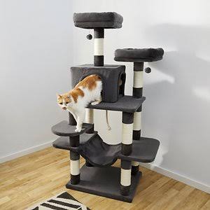 Dark Charcoal Faux Fur Cat Tree Condo E5796