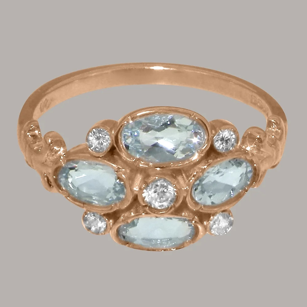 14k Rose Gold Diamond & Aquamarine Womens Ring Y34370