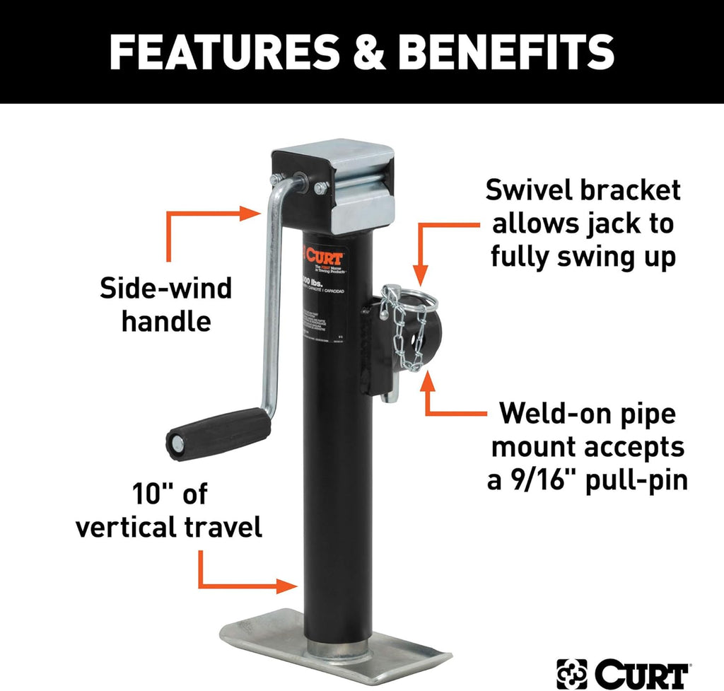 Weld-On Pipe-Mount Swivel Trailer Jack, 5,000 lbs, 10 Inches Vertical Travel, Black, Pack of 2 I800855