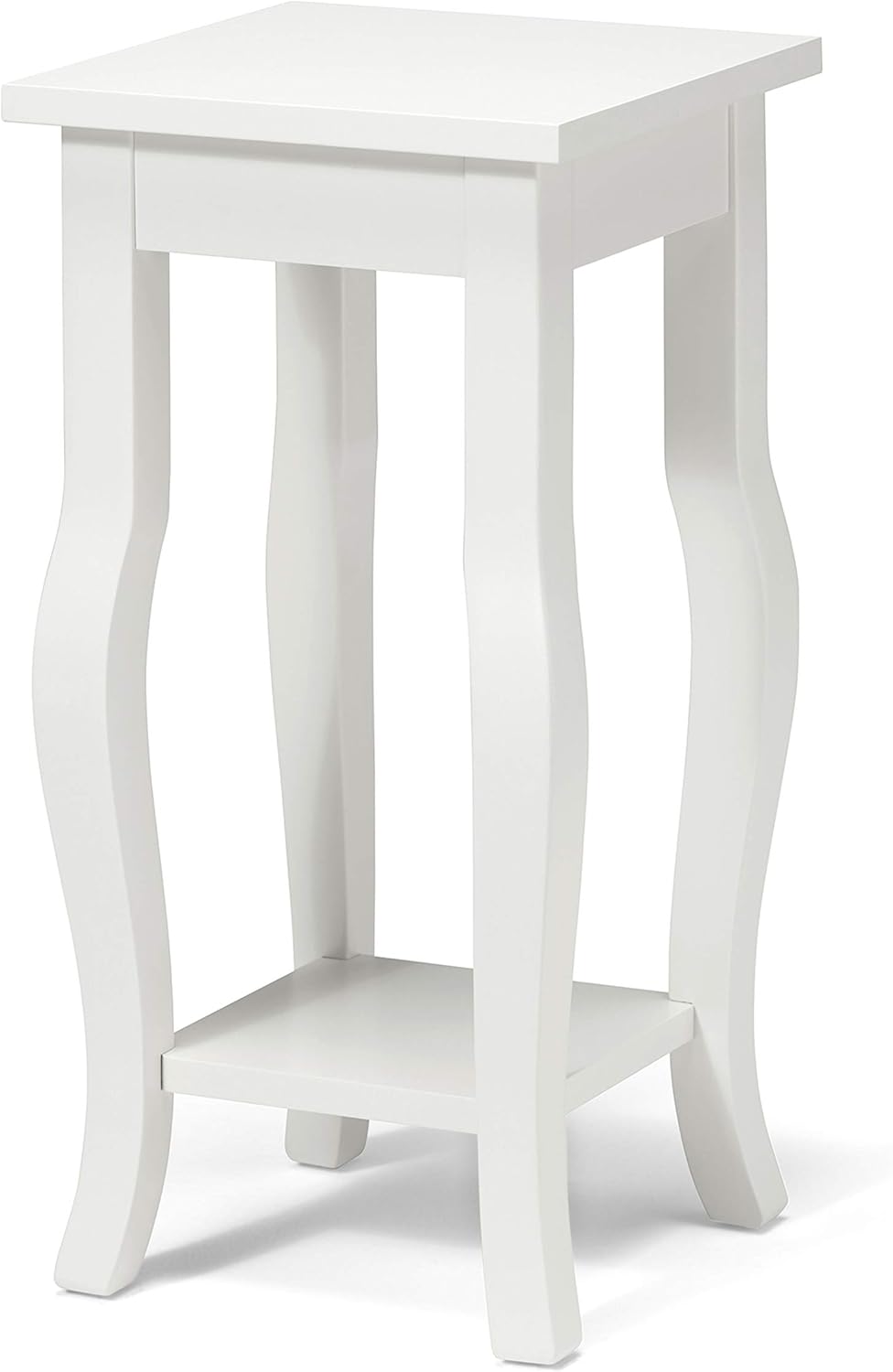 Black Wood Pedestal End Table with Curved Legs and Lower Shelf P406