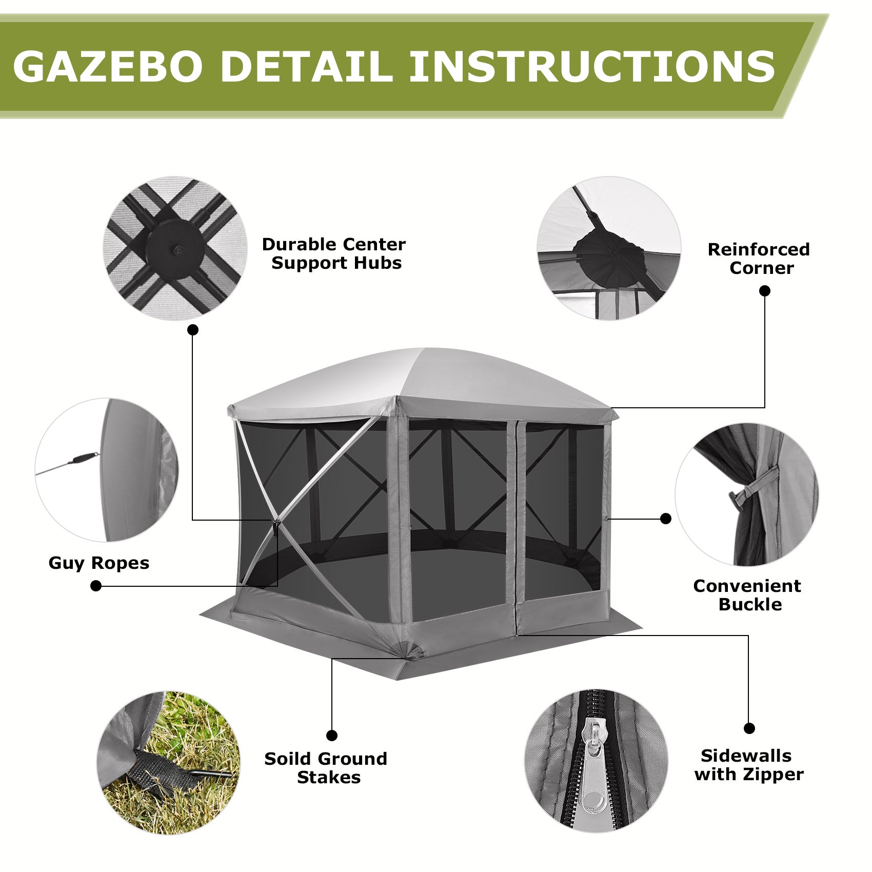 12 x 12 FT Pop Up Screen House Tent with Carry Bag, Gray O7338