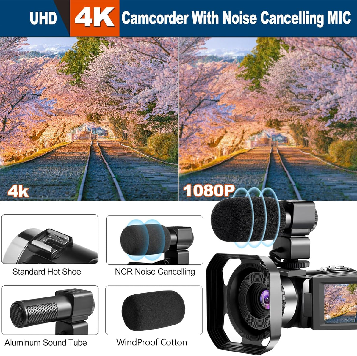 4K Camcorder Video Camera with 16X Zoom Remote Control 1080P 3.0 Inch Touch Screen X887