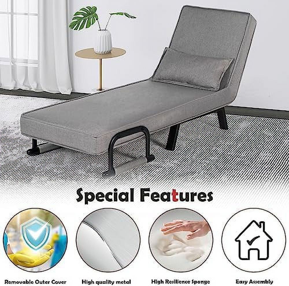 Sleeper Chair Bed Convertible Sofa Bed Folding Bed with Adjustable Backrest & Pillow Chaise Lounge Couch Futon Chair Couch J98278