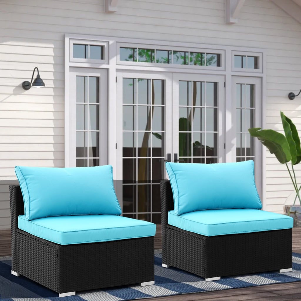 Blue 2-piece Wicker Sofa Conversation Set J858