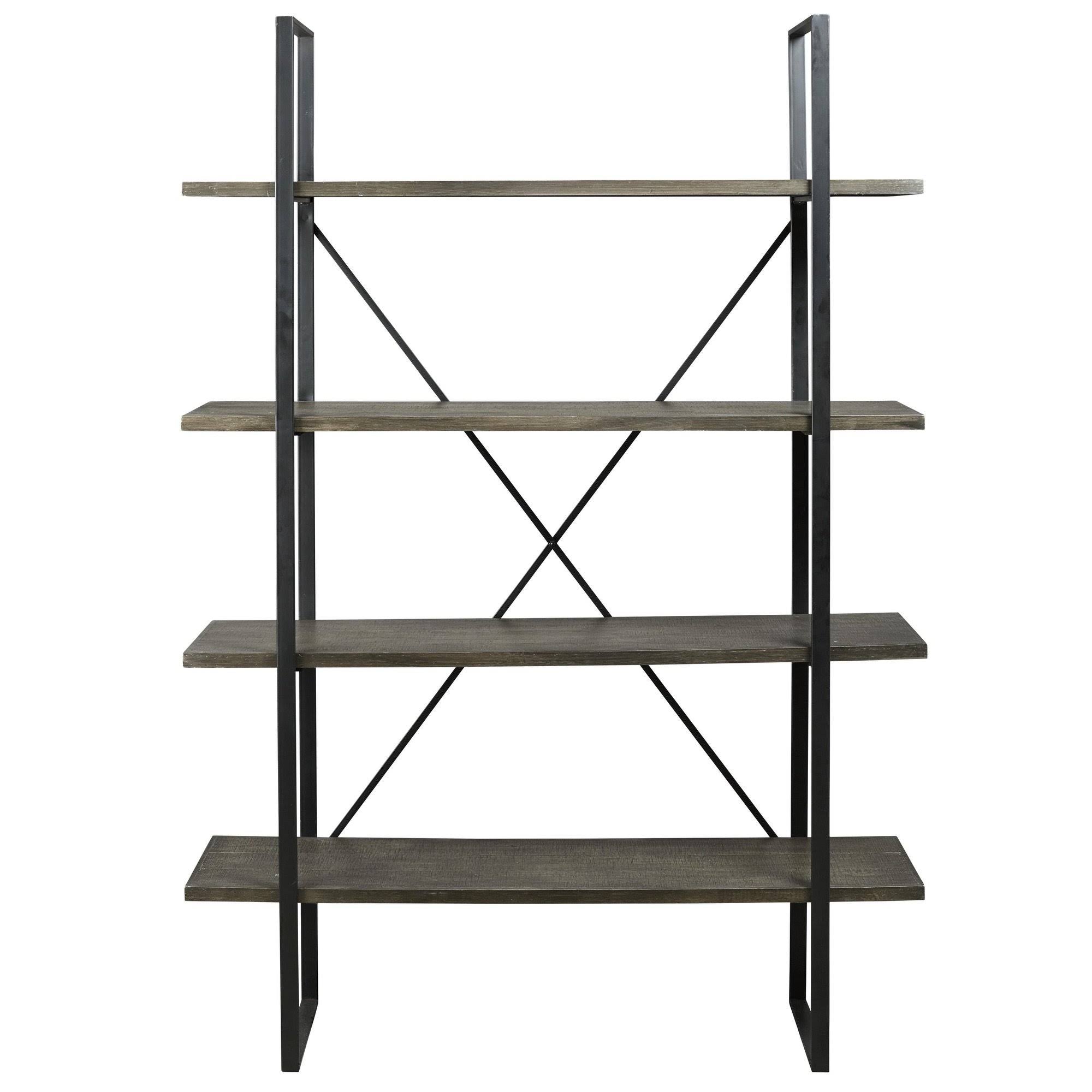 Black and Gray 4 Tier Metal Frame Bookcase A4513