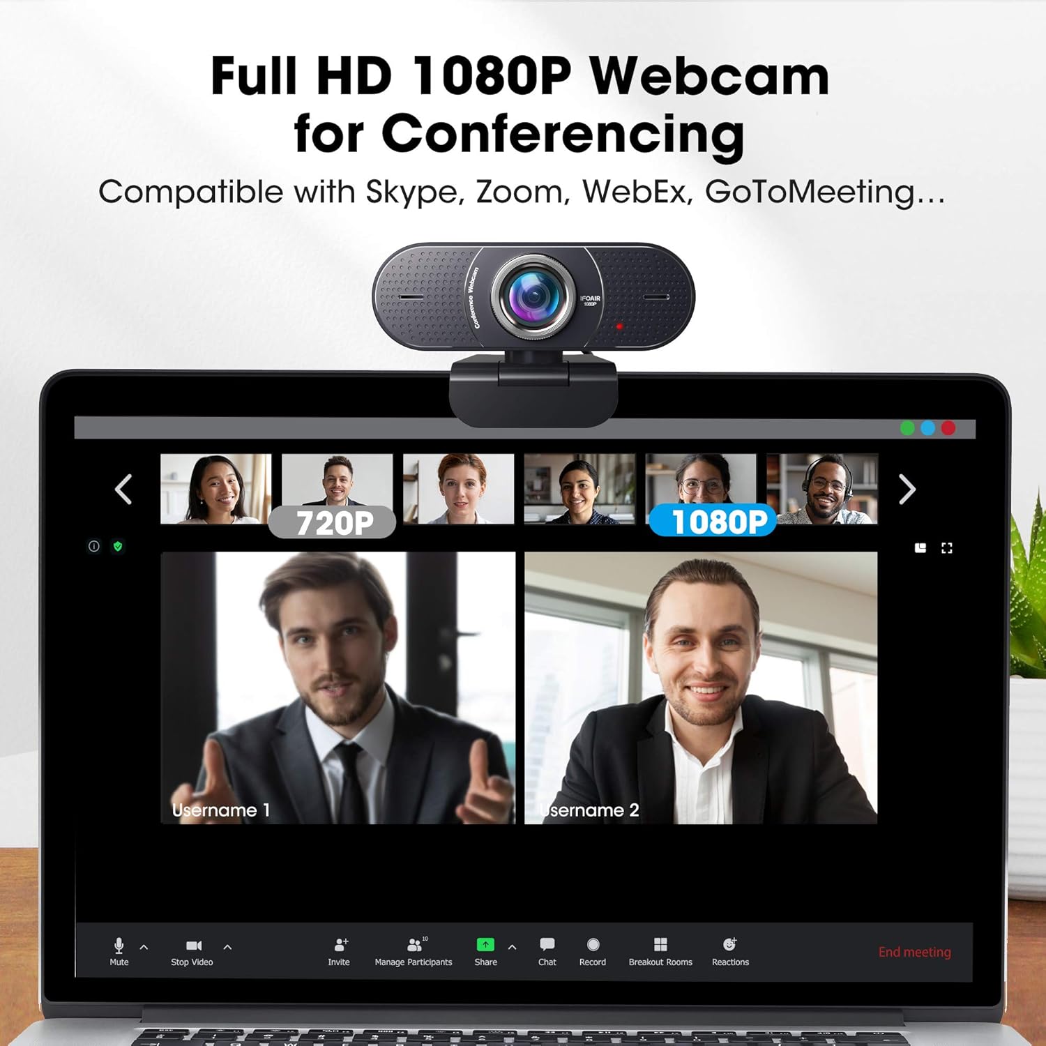 1080P Webcam with Microphone USB, 120° Wide View U330503