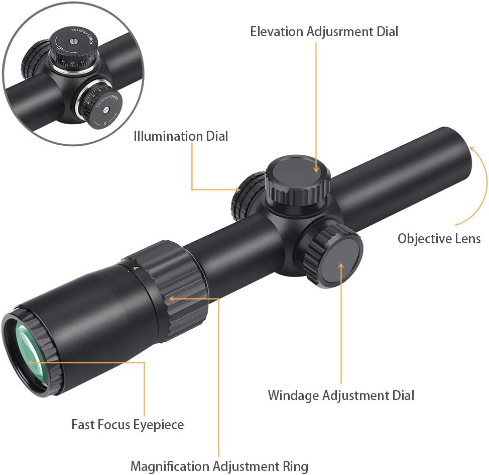1-4x24 SFP Rifle Scope Red Illuminated Reticle Riflescopes Matte Black S243