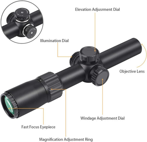 1-4x24 SFP Rifle Scope Red Illuminated Reticle Riflescopes Matte Black S243