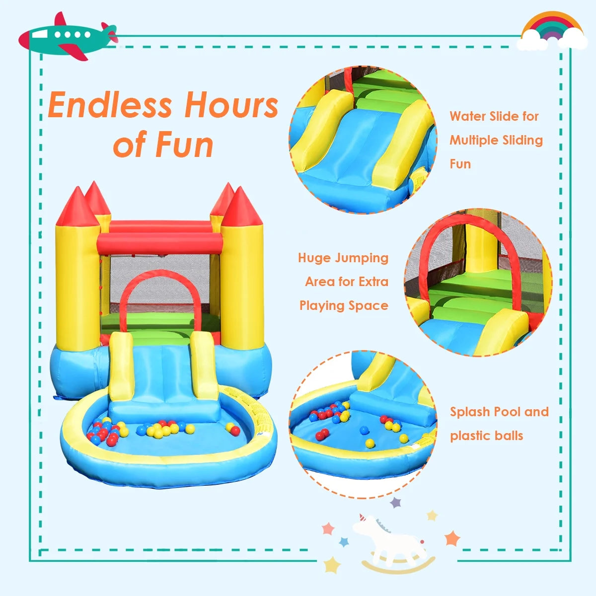 Inflatable Bounce House Kids Slide Jumping Castle with Pool and 550W Blower D7031