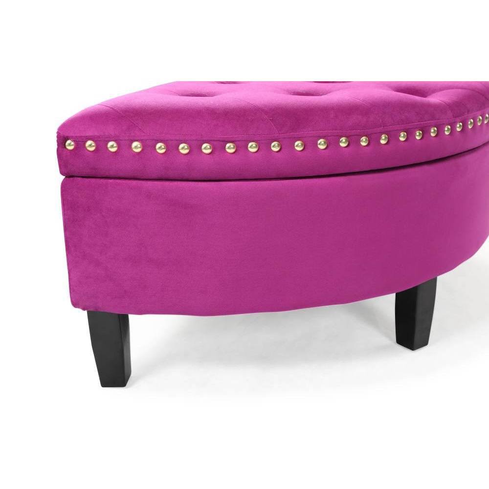 Plum Velvet Half Moon Storage Ottoman T3044
