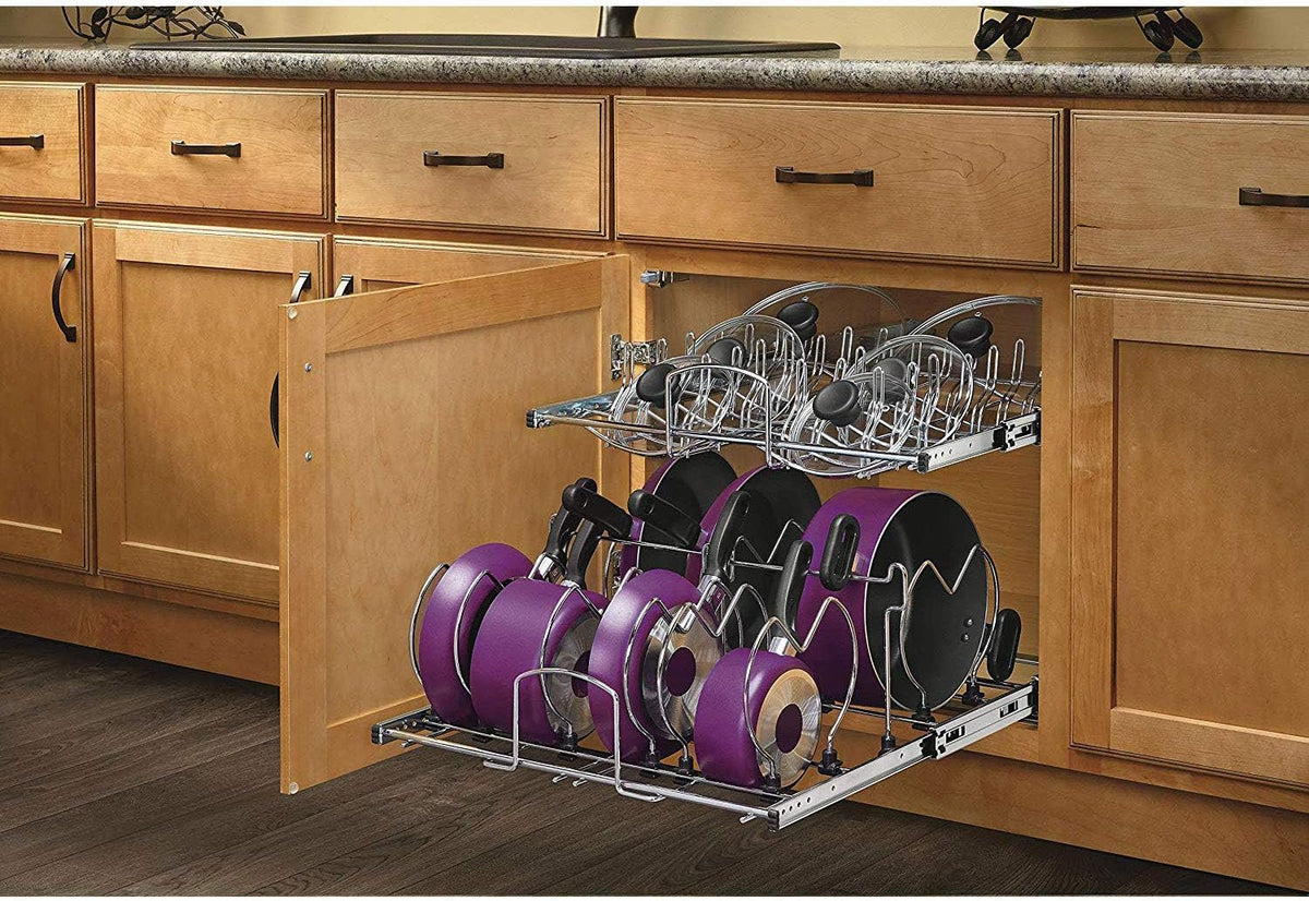 21-Inch 2-Tier Chrome Wire Pull Out Kitchen Cabinet Organizer V3578