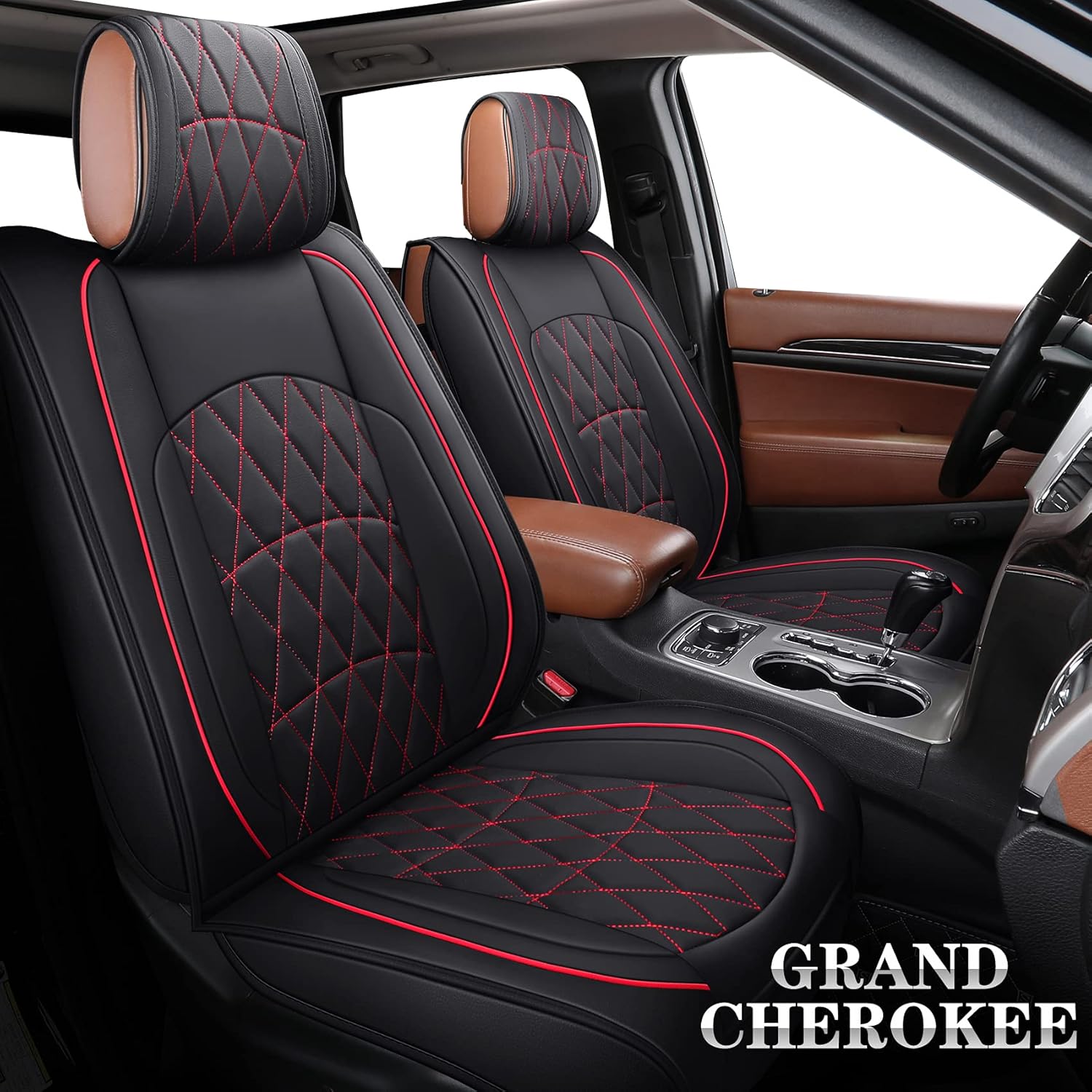 Jeep Grand Cherokee Front Seat Covers 2 PCS Waterproof Leather Black-Red M3392