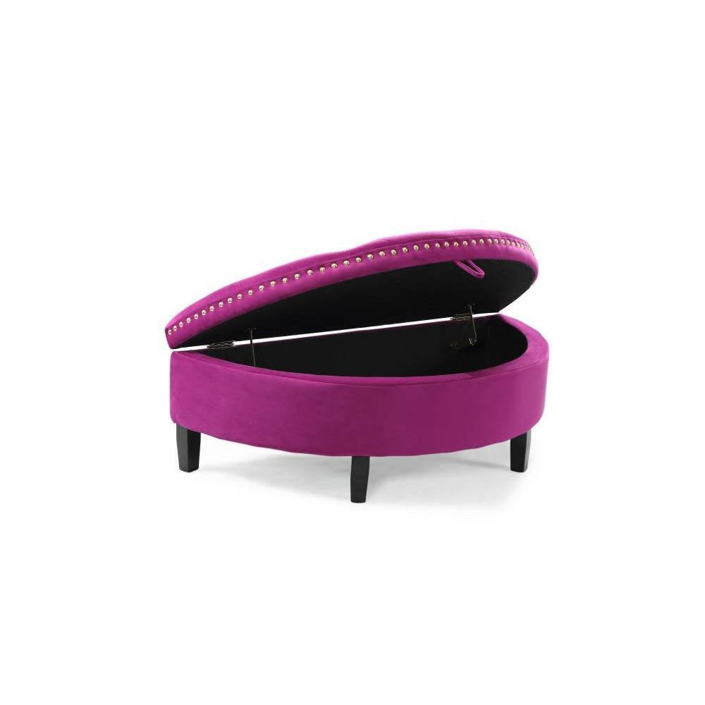 Plum Velvet Half Moon Storage Ottoman T3044