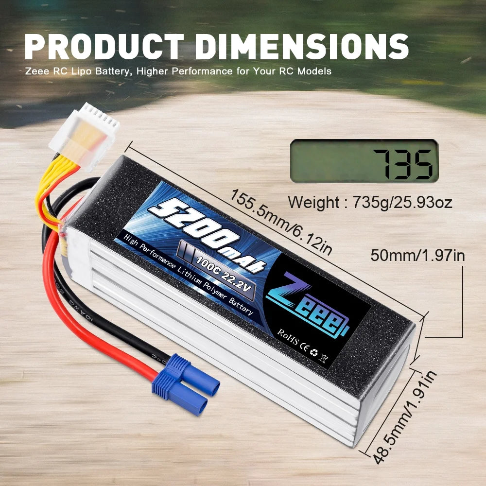 22.2V 100C 5200mAh 6S Lipo Battery EC5 Connector (2 Pack) G952258