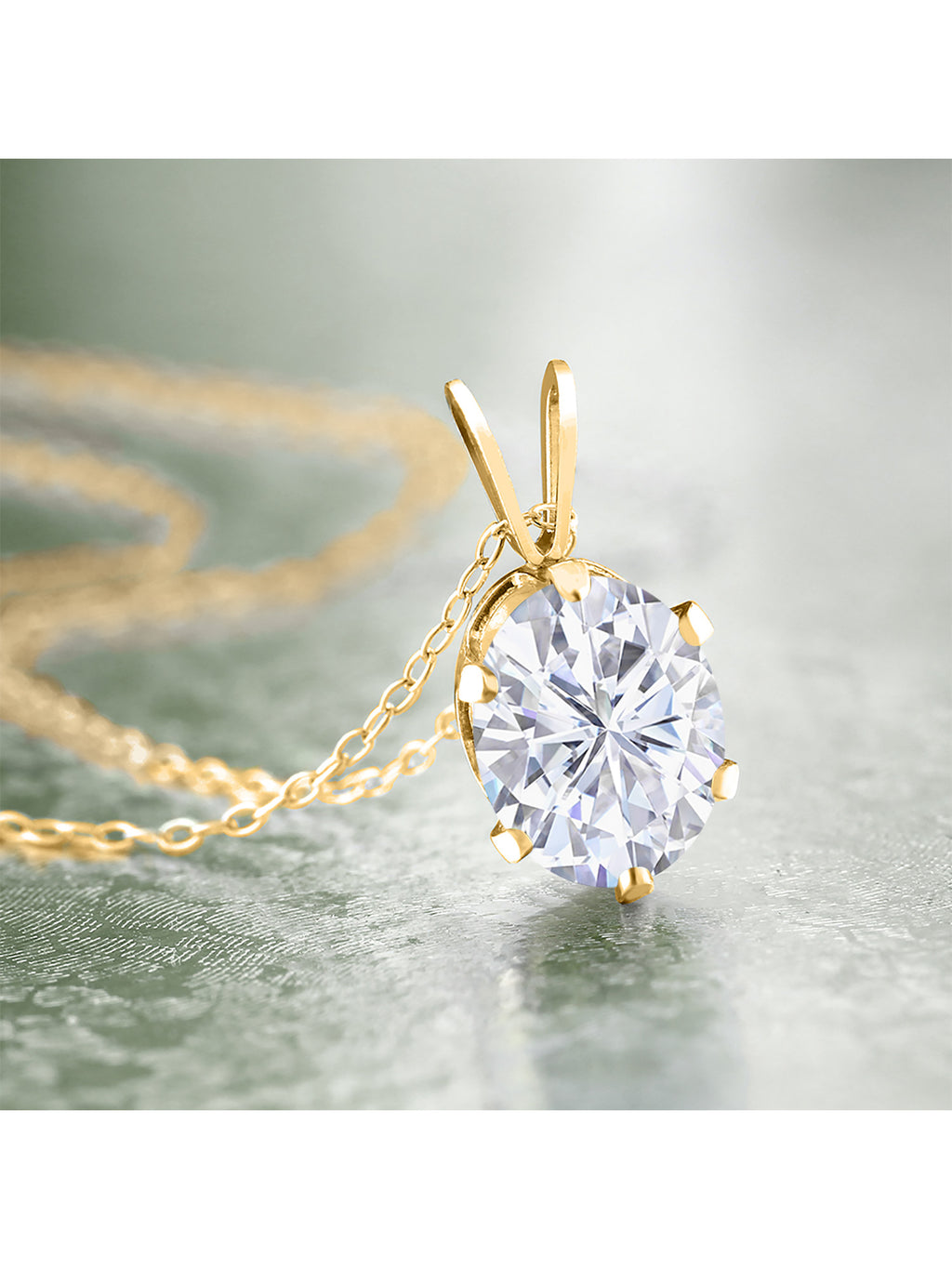 18K Yellow Gold Plated Silver White Oval Moissanite Pendant Necklace D188446