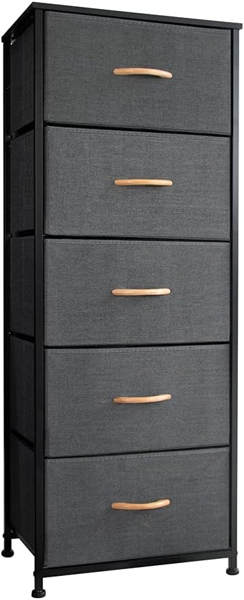 5 Drawers Brown Fabric Vertical Dresser Storage Tower O762