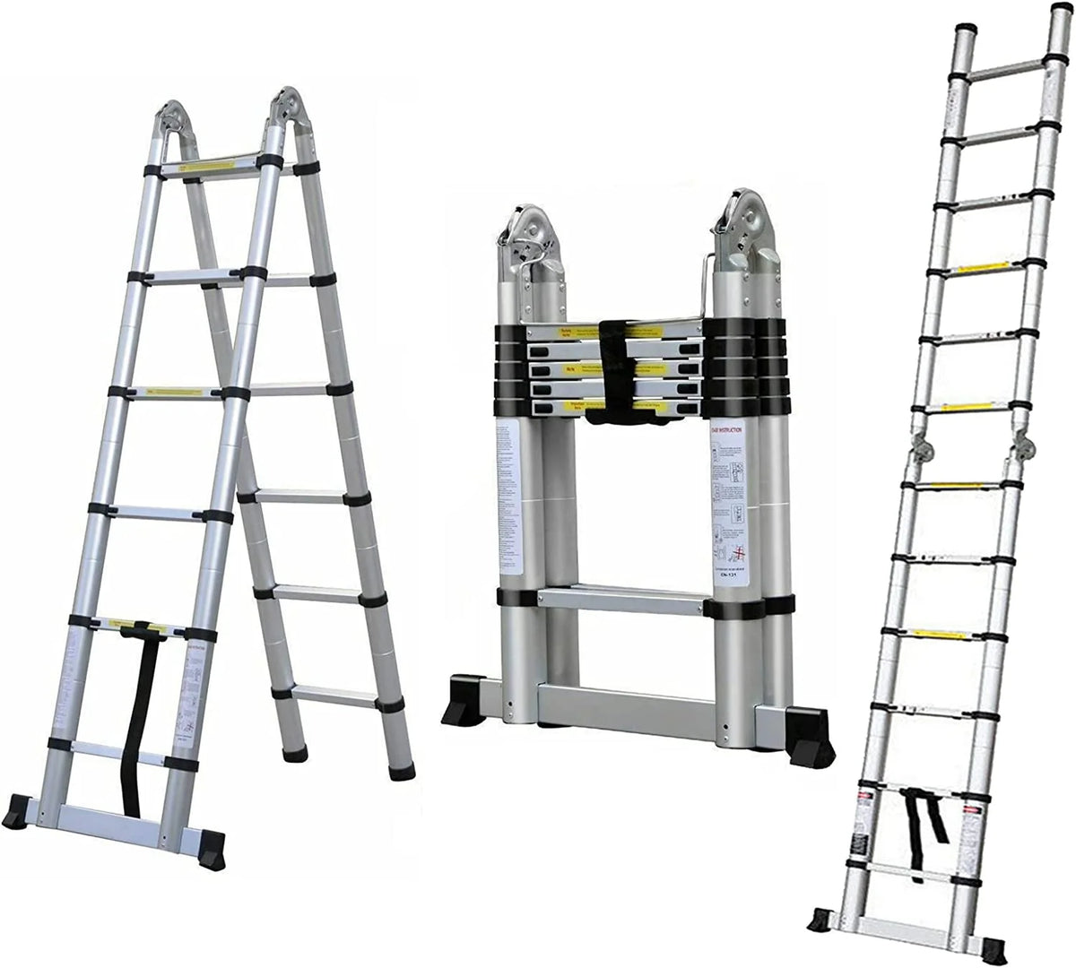 Telescoping 2 in 1 Extension Ladder, 6 FT Herringbone & 12 FT Straight, Lightweight Collapsible with Stabilizer Bar L80565