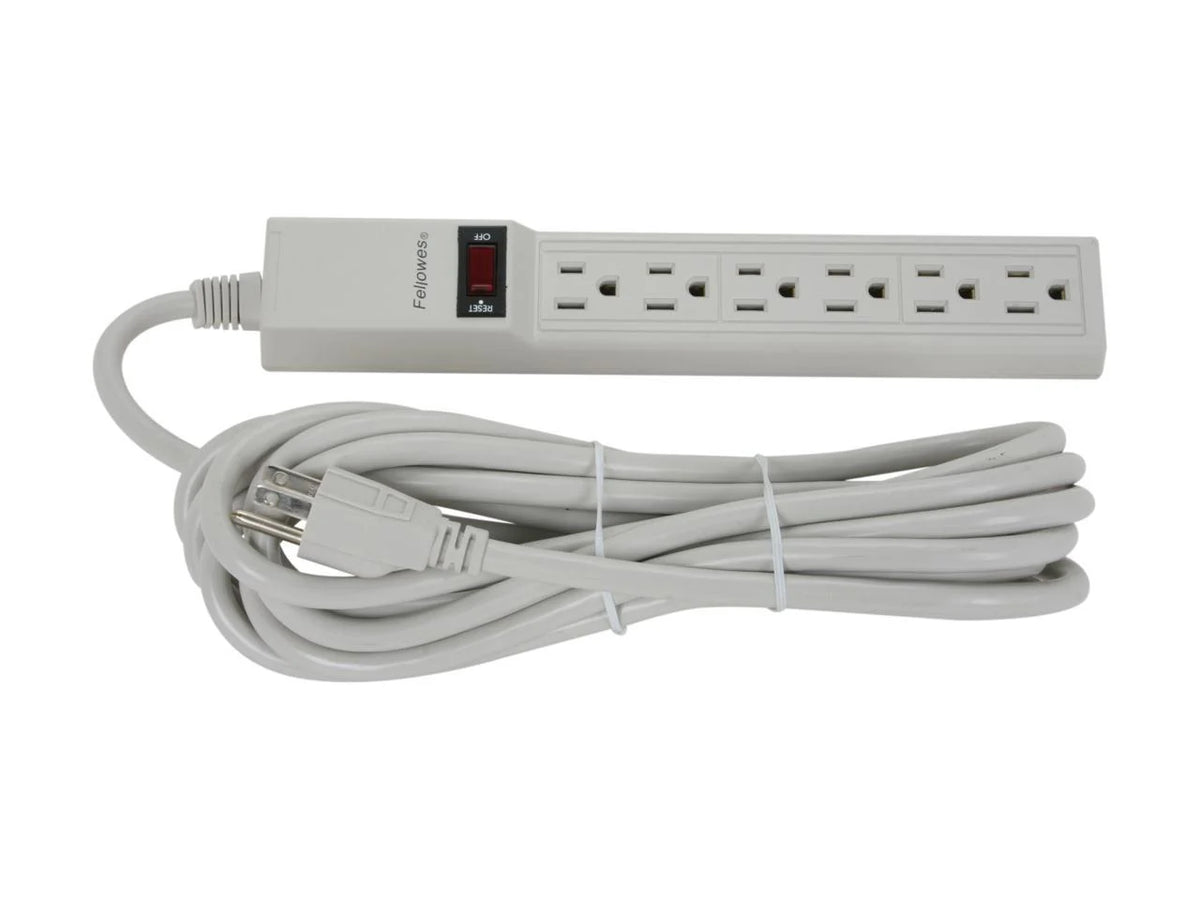 Six-Outlet Power Strip, 120V, 15ft Cord, Platinum L49352