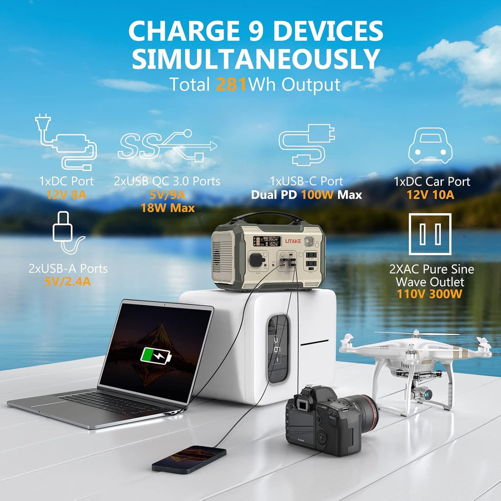 300W Portable Power Station with 2 AC Outlets Q986
