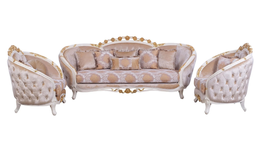 Beige & Gold Wood Trim Sofa Set B447104