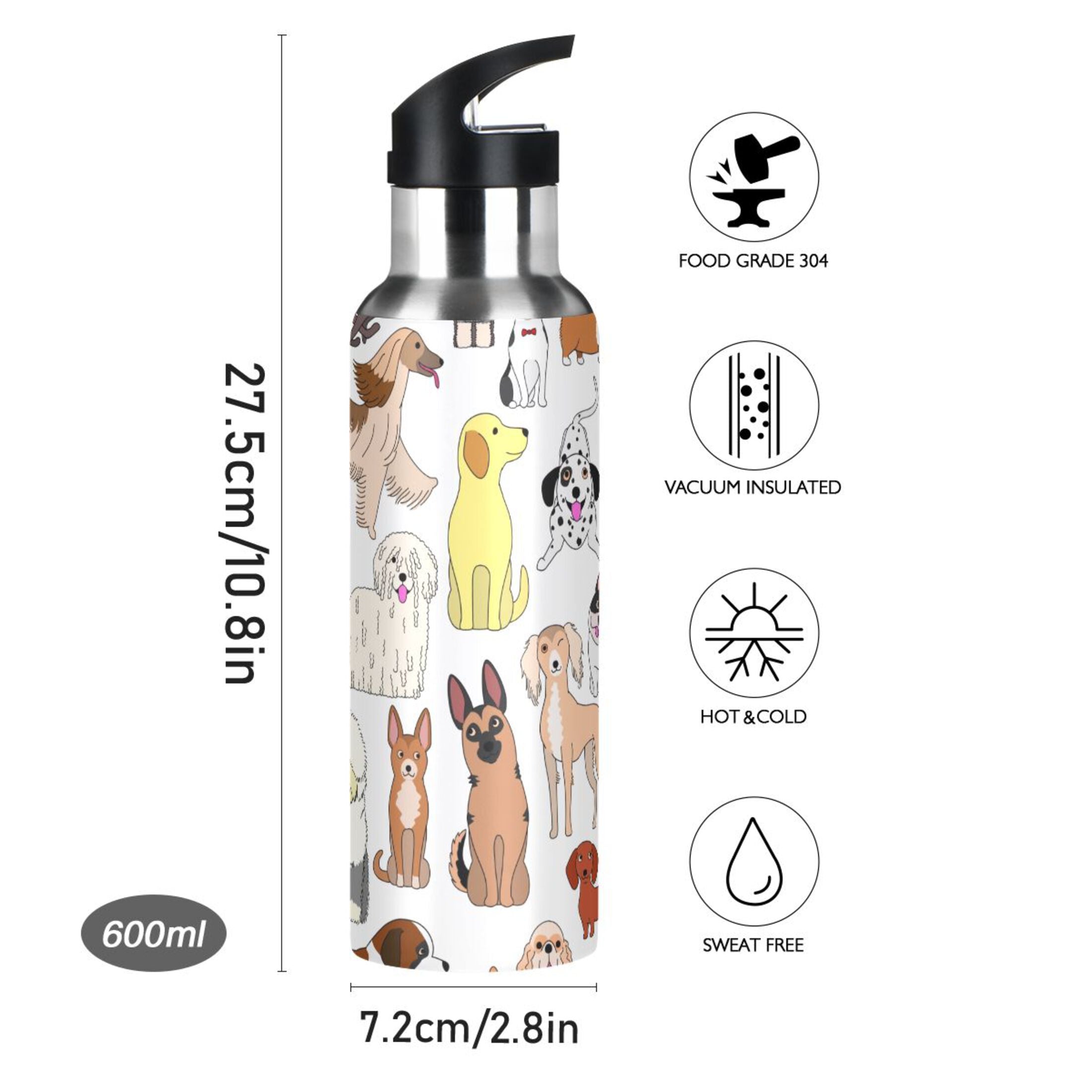 20 oz Insulated Stainless Steel Water Bottle with Straw Lid W424369