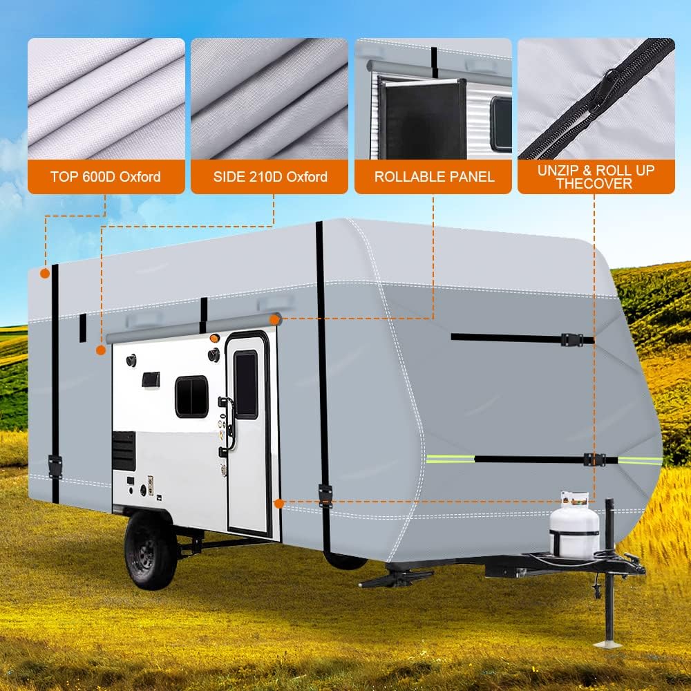 600D Waterproof Oxford Travel Trailer Camper Cover with Tire Cover, Tongue Jack Cover N924633
