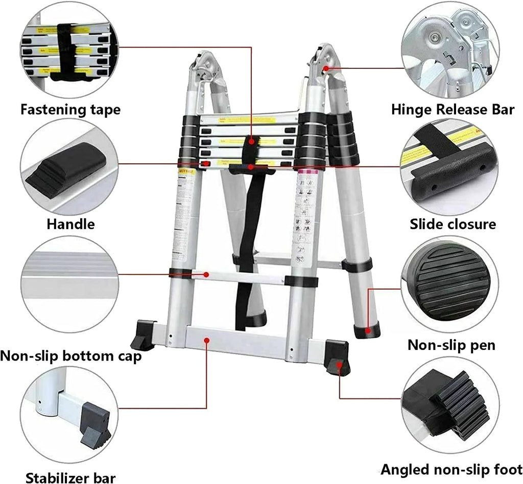 Telescoping 2 in 1 Extension Ladder, 6 FT Herringbone & 12 FT Straight, Lightweight Collapsible with Stabilizer Bar L80565