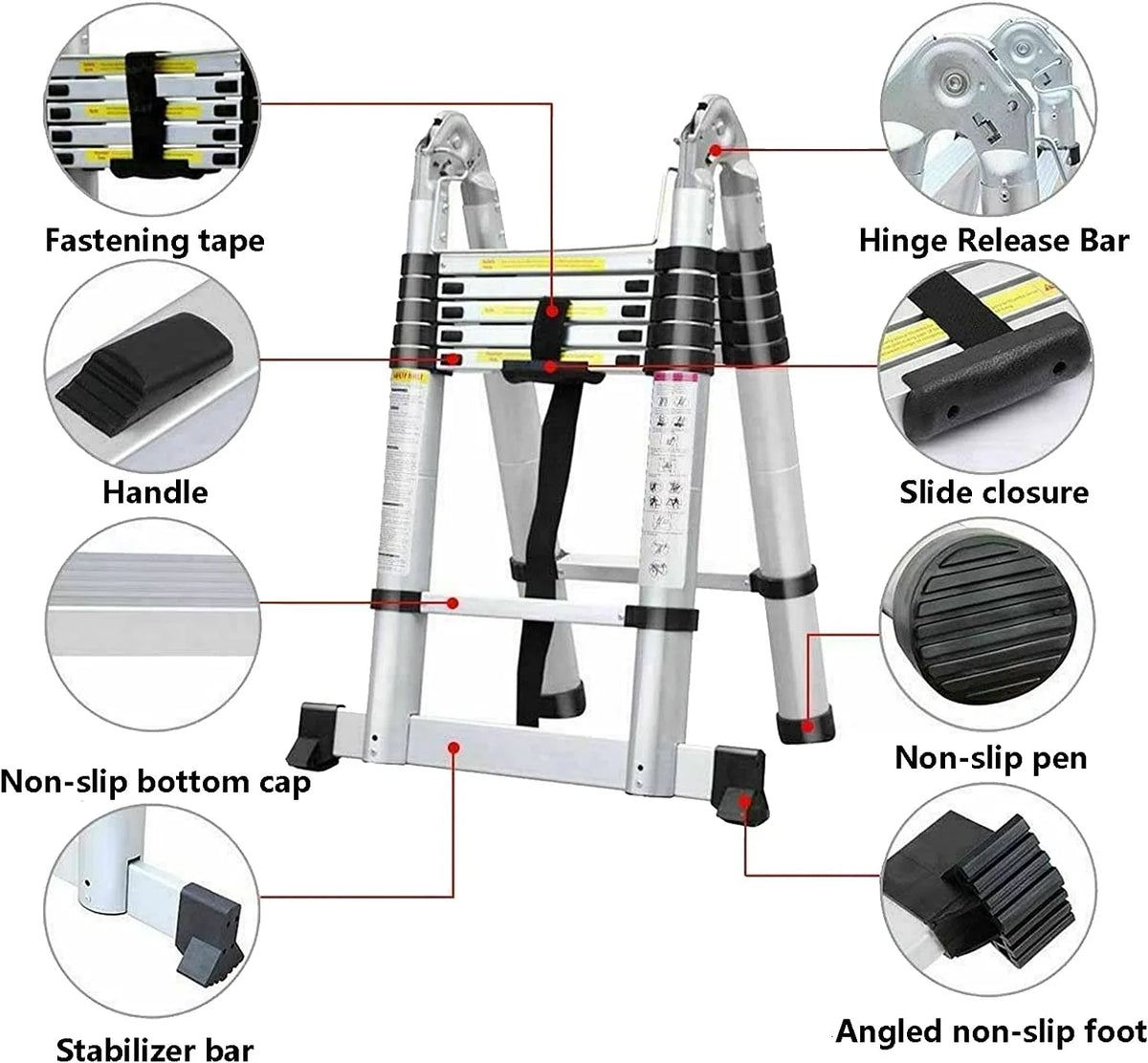Telescoping 2 in 1 Extension Ladder, 6 FT Herringbone & 12 FT Straight, Lightweight Collapsible with Stabilizer Bar L80565