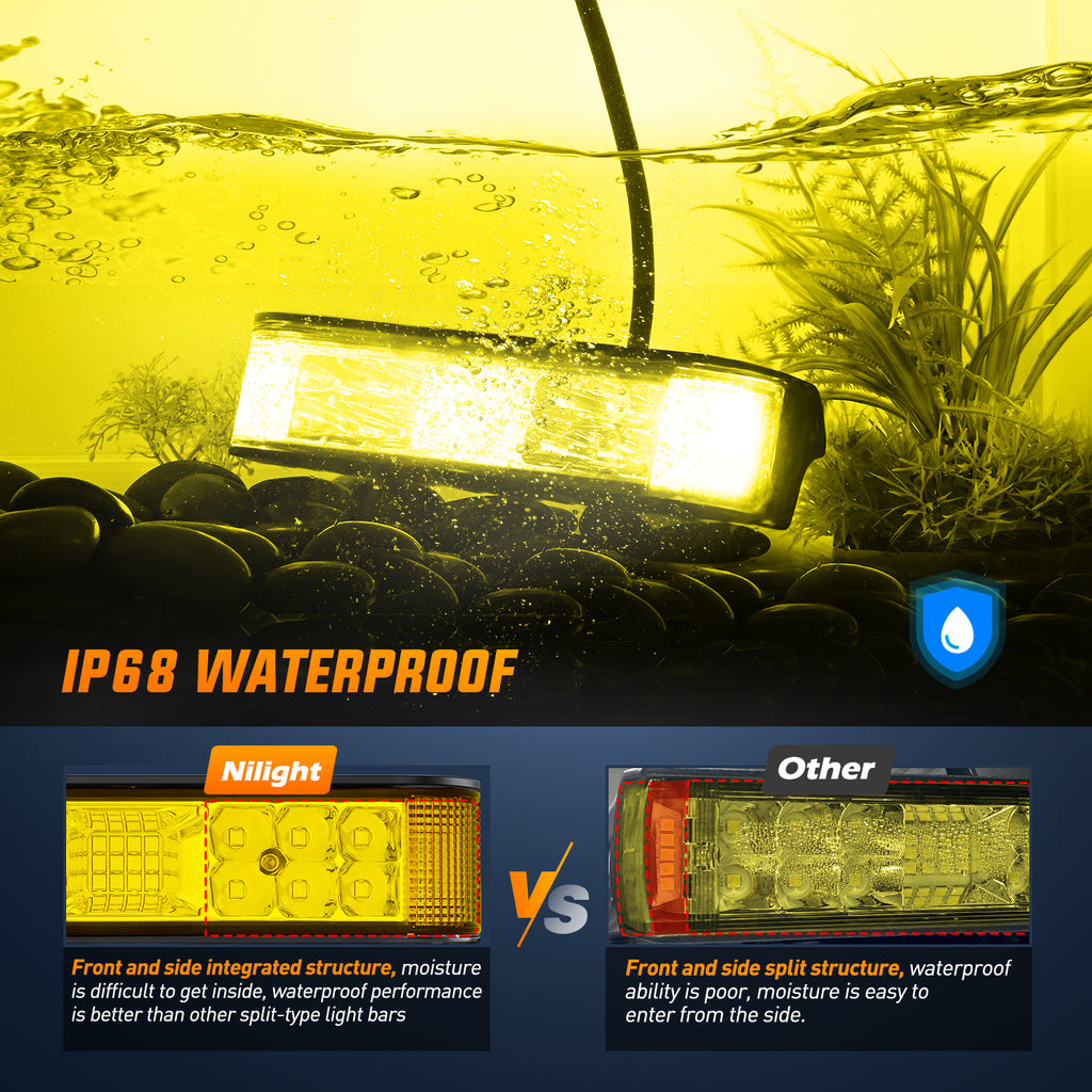 Amber LED Light Bar Pods 2PCS 6.5 Inch 60W Flood Spot Beam Combo Fog Driving Light Wiring Harness Kit S10472