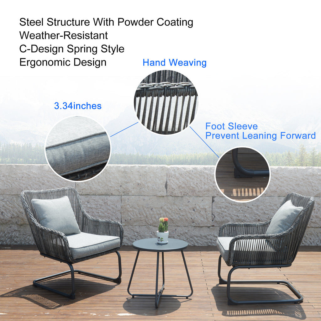3 Pcs Outdoor Hand-Woven Wicker Spring Sofa Chair Patio Conversation Set B669607