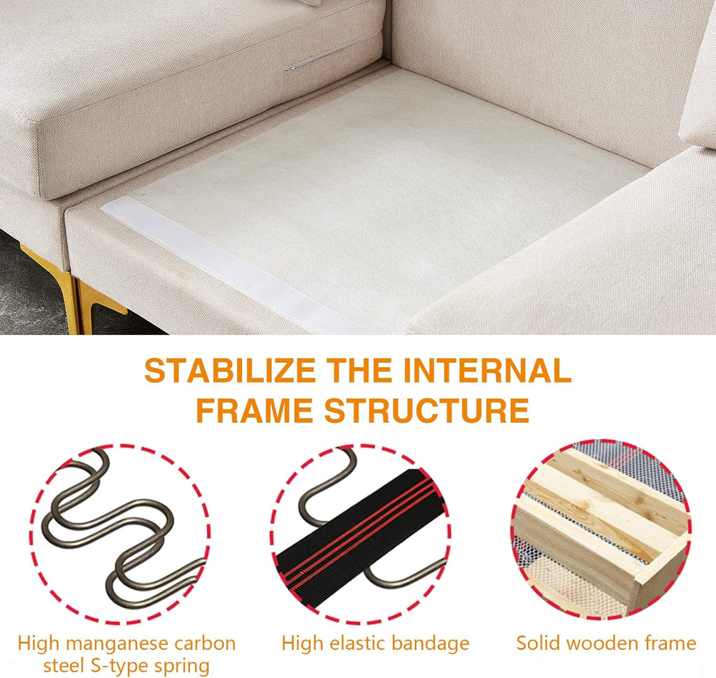 Beige Reversible Modular Couch with 2 Pillows and Metal Legs C678