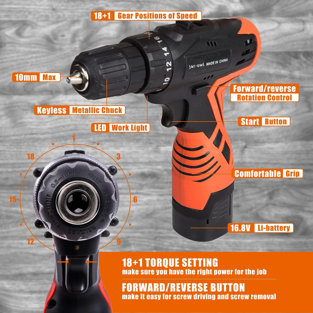 16.8V Cordless Drill Combo Kit with 48 Accessories Tool Set U6919