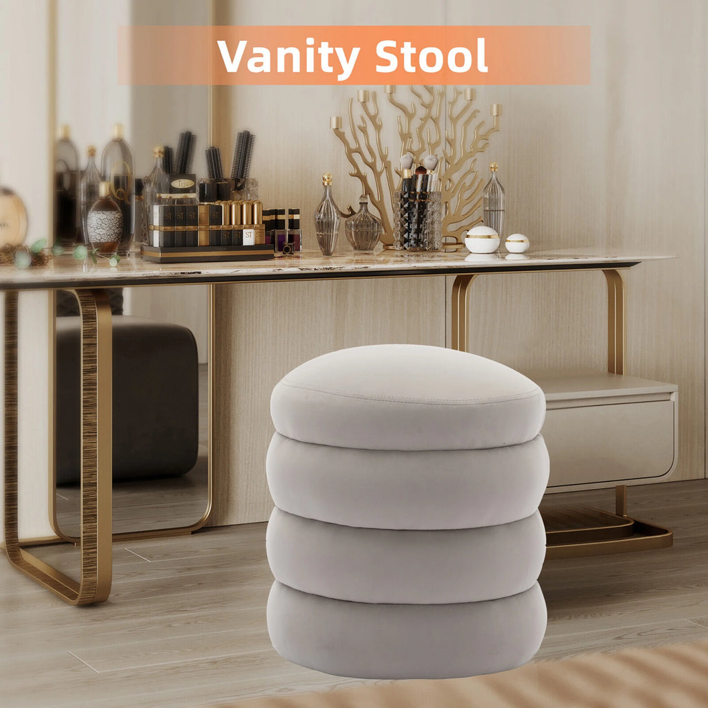 Gray Velvet Tufted Ottoman I10910