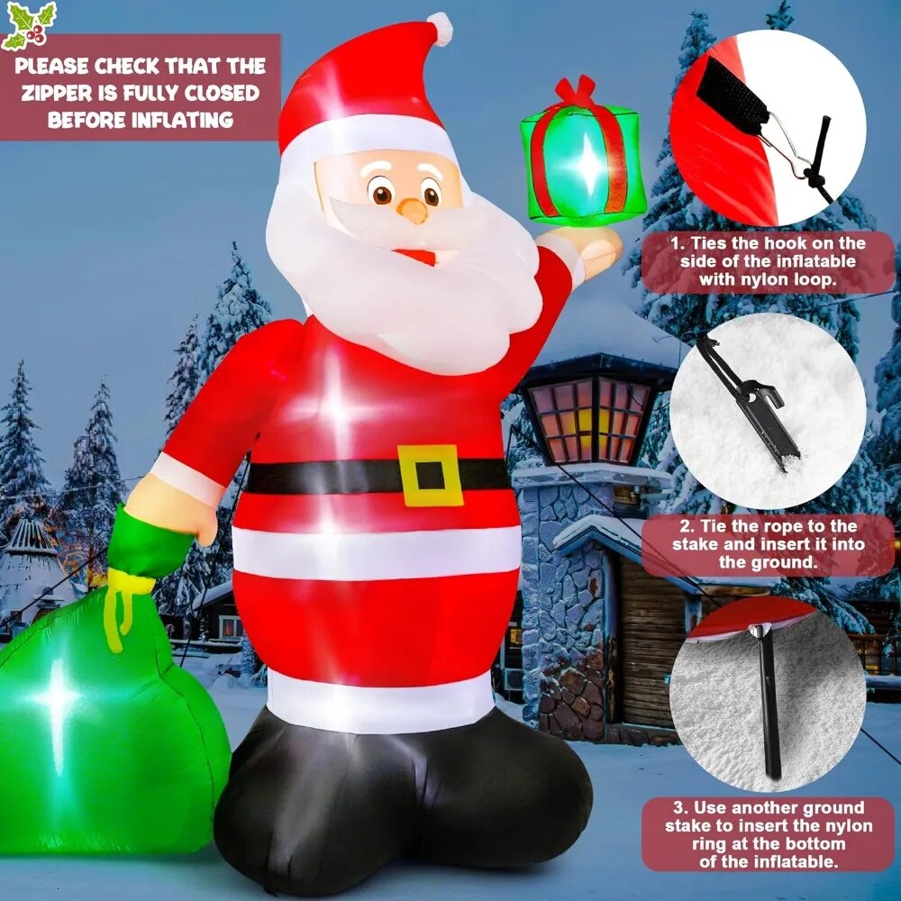 14FT Giant Inflatable Santa with Gift Bag, 6pcs LED U765